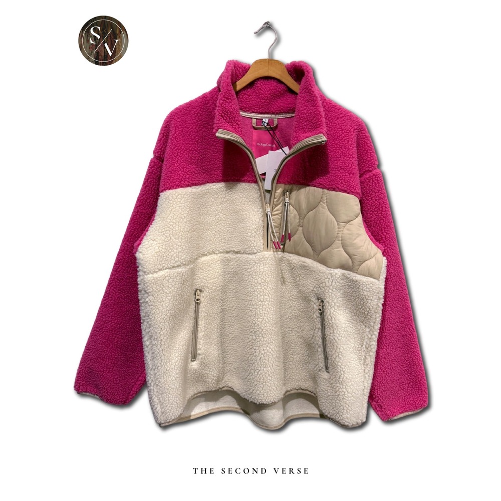 TheJoggConcept Pink Cream Sherpa Half Zip Pullover Fleece Jacket Gorpcore Cozy